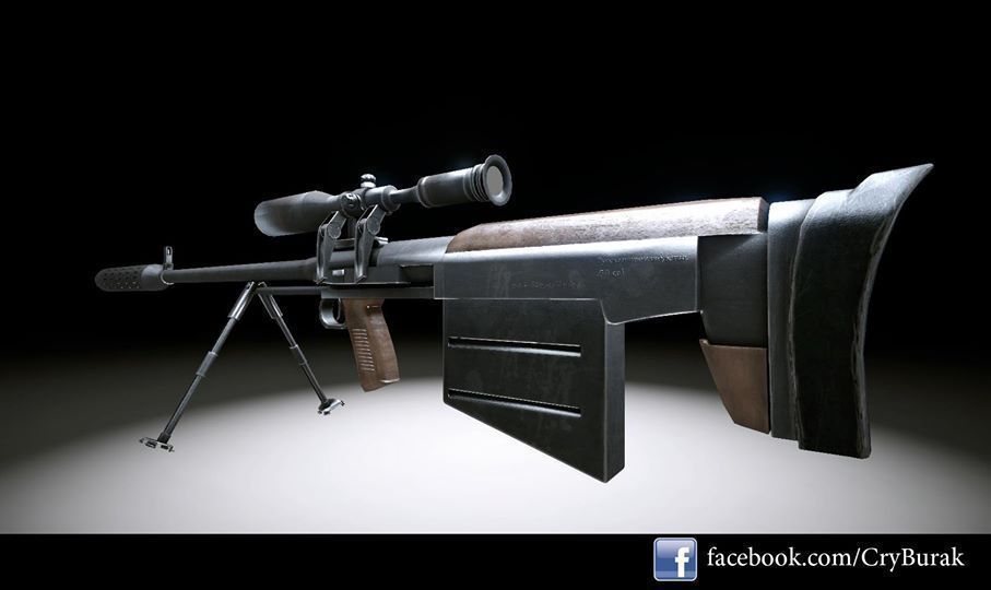 Ksvk Sniper Rifle Low-poly 3D model_2