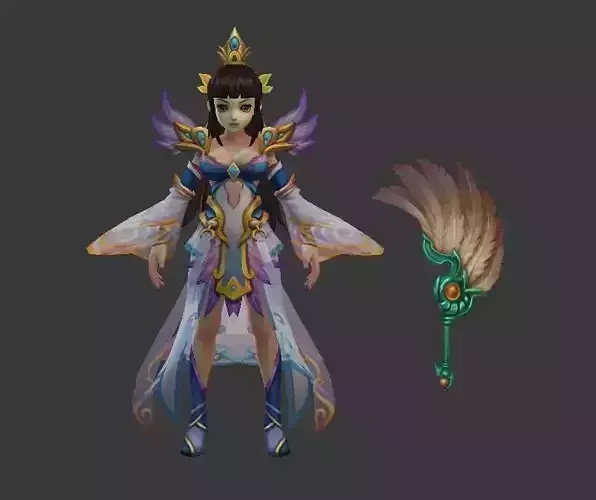 Woman Taoist priest   Cartoon character Low-poly 3D model