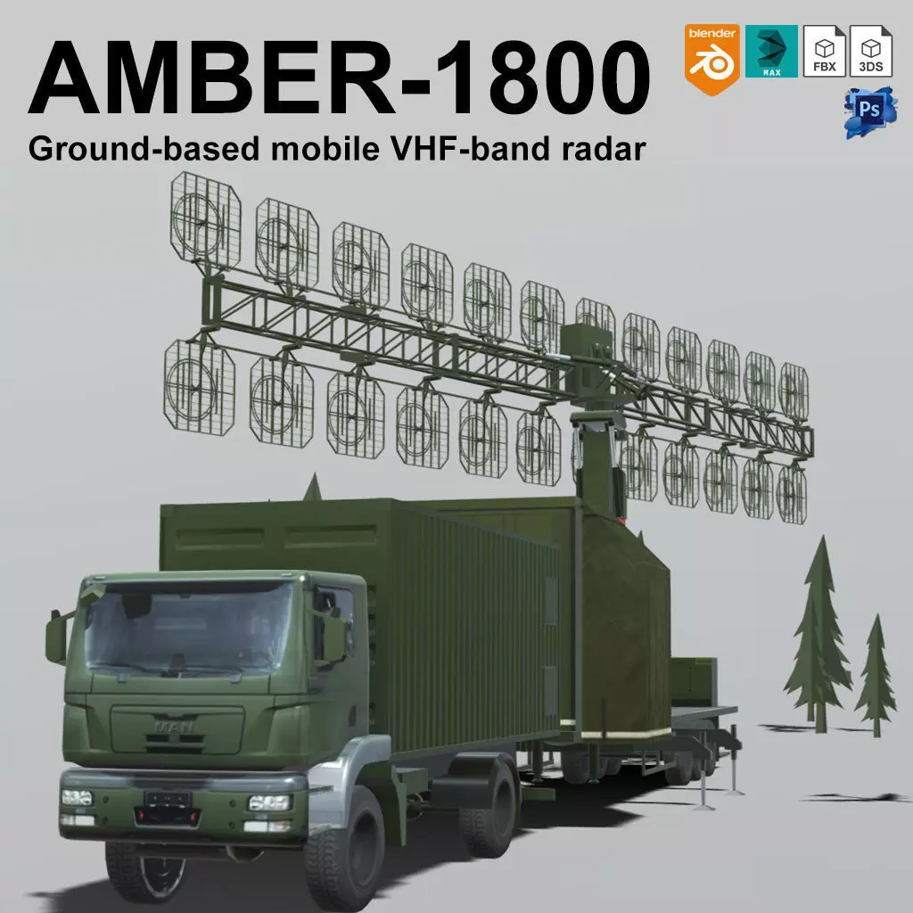 AMBER 1800 Ground-based mobile VHF-band radar Low-poly 3D model_0