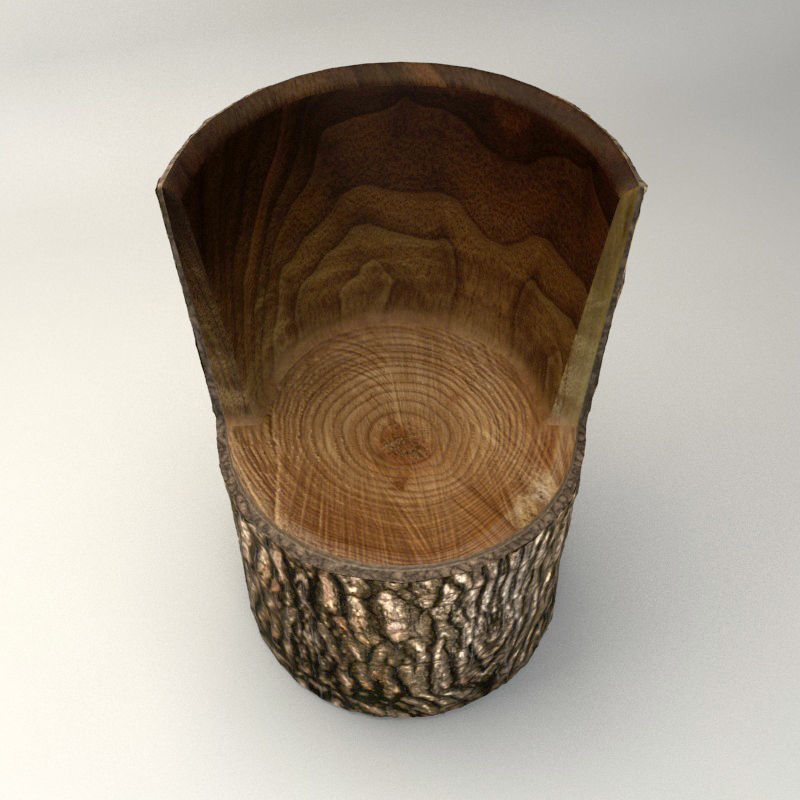 Wooden Trunk Chair Low-poly 3D model_4