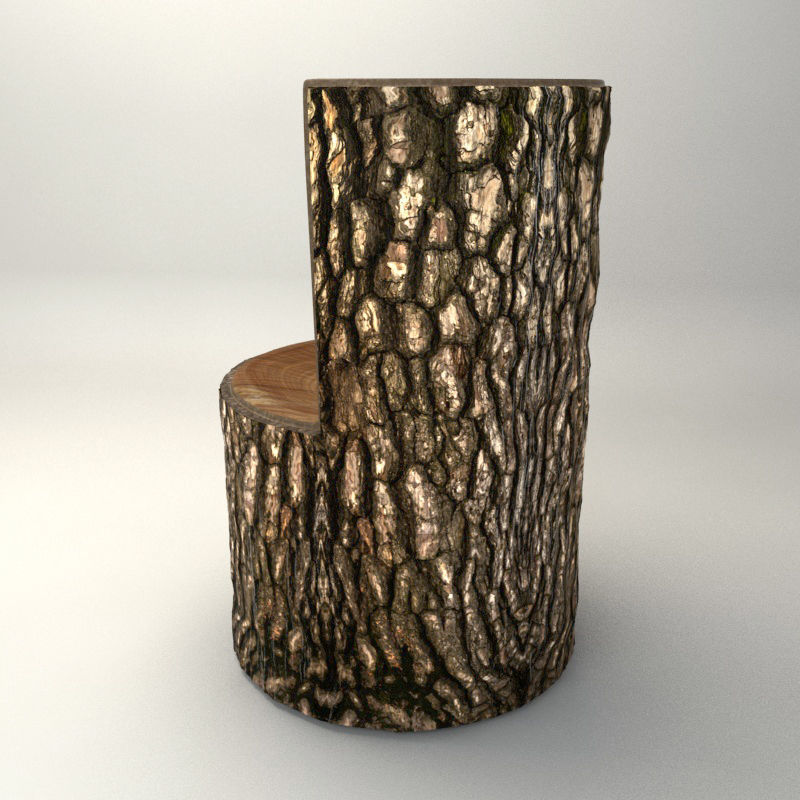 Wooden Trunk Chair Low-poly 3D model_8