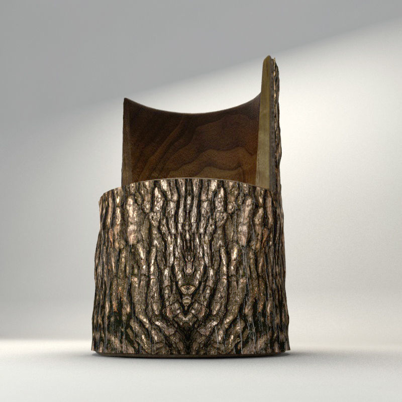 Wooden Trunk Chair Low-poly 3D model_5