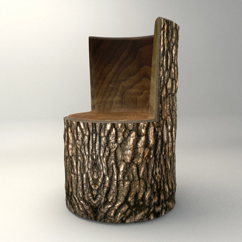 Wooden Trunk Chair Low-poly 3D model_1