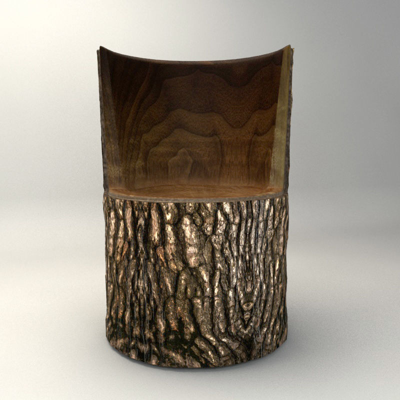 Wooden Trunk Chair Low-poly 3D model_7