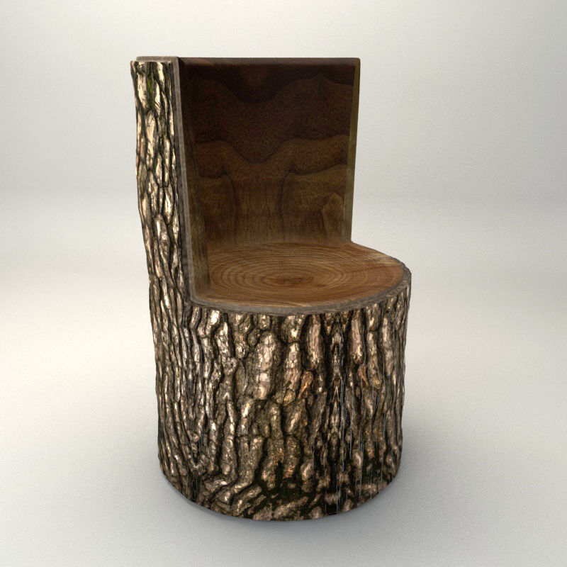 Wooden Trunk Chair Low-poly 3D model_3