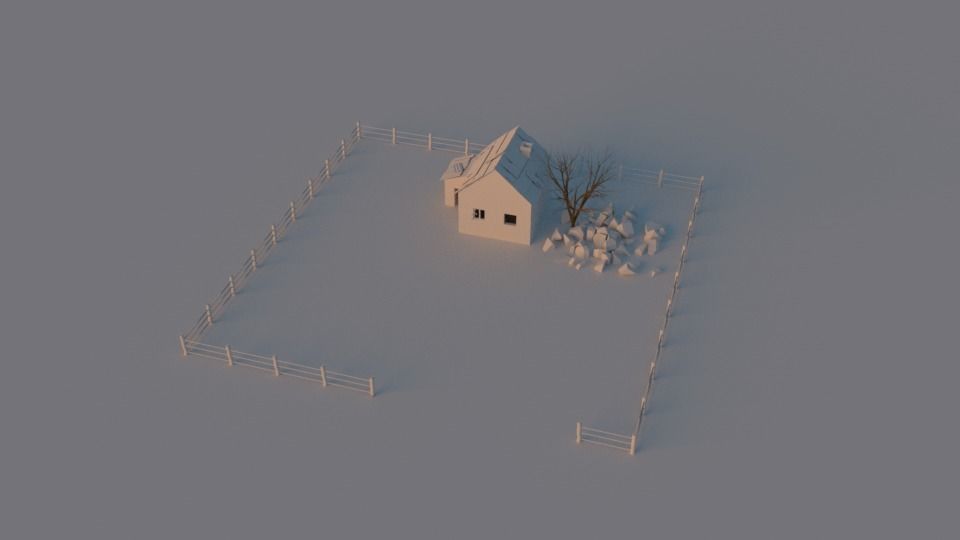 house with cottage Low-poly 3D model_1