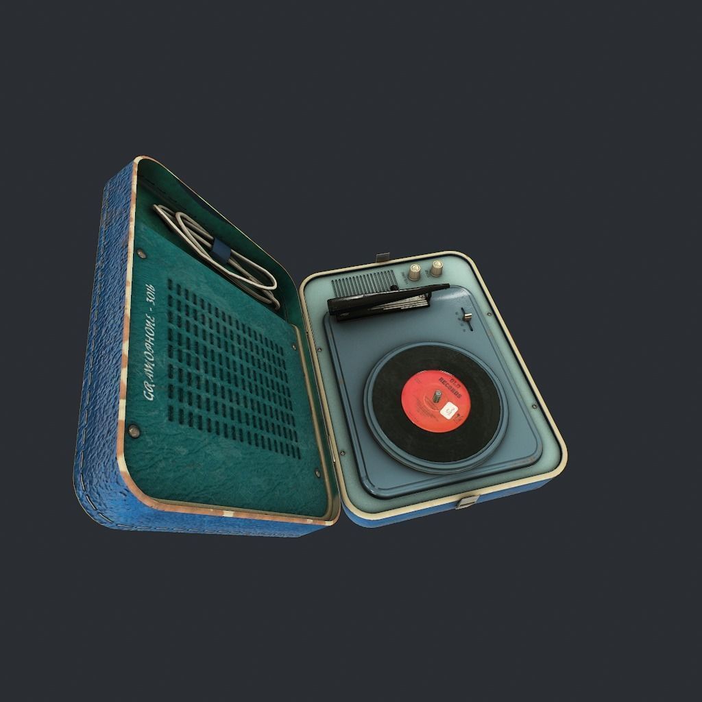 Old Gramophone Low-poly 3D model_4