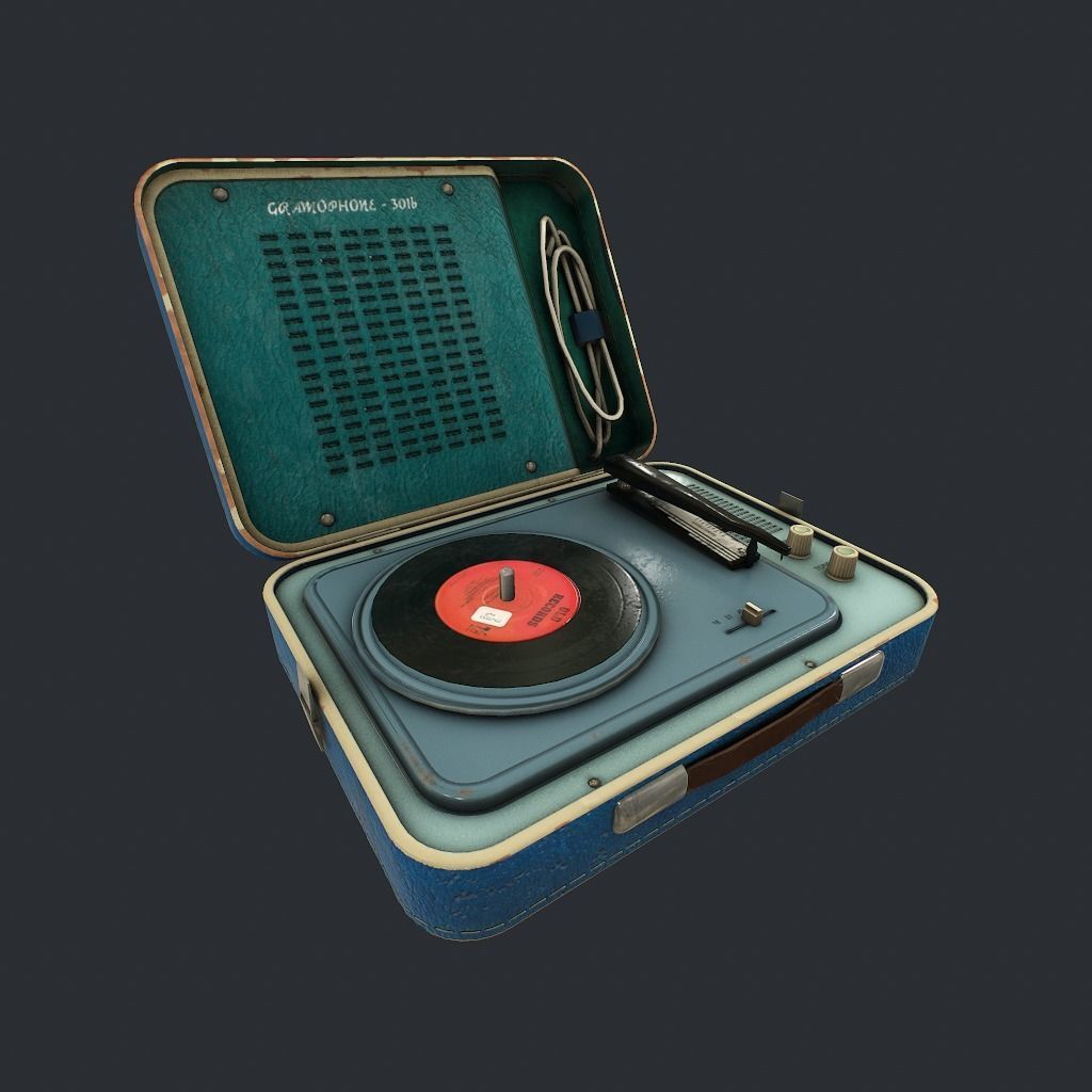 Old Gramophone Low-poly 3D model_2
