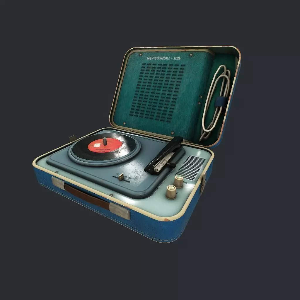 Old Gramophone Low-poly 3D model_0