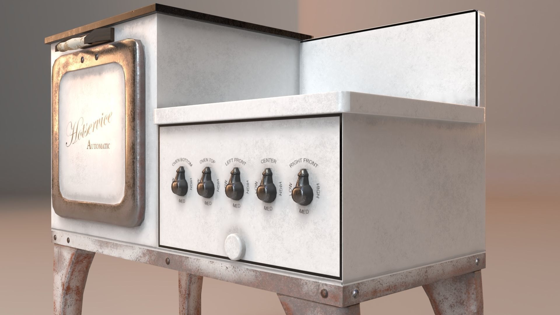 PBR Vintage Stove Low-poly 3D model_1