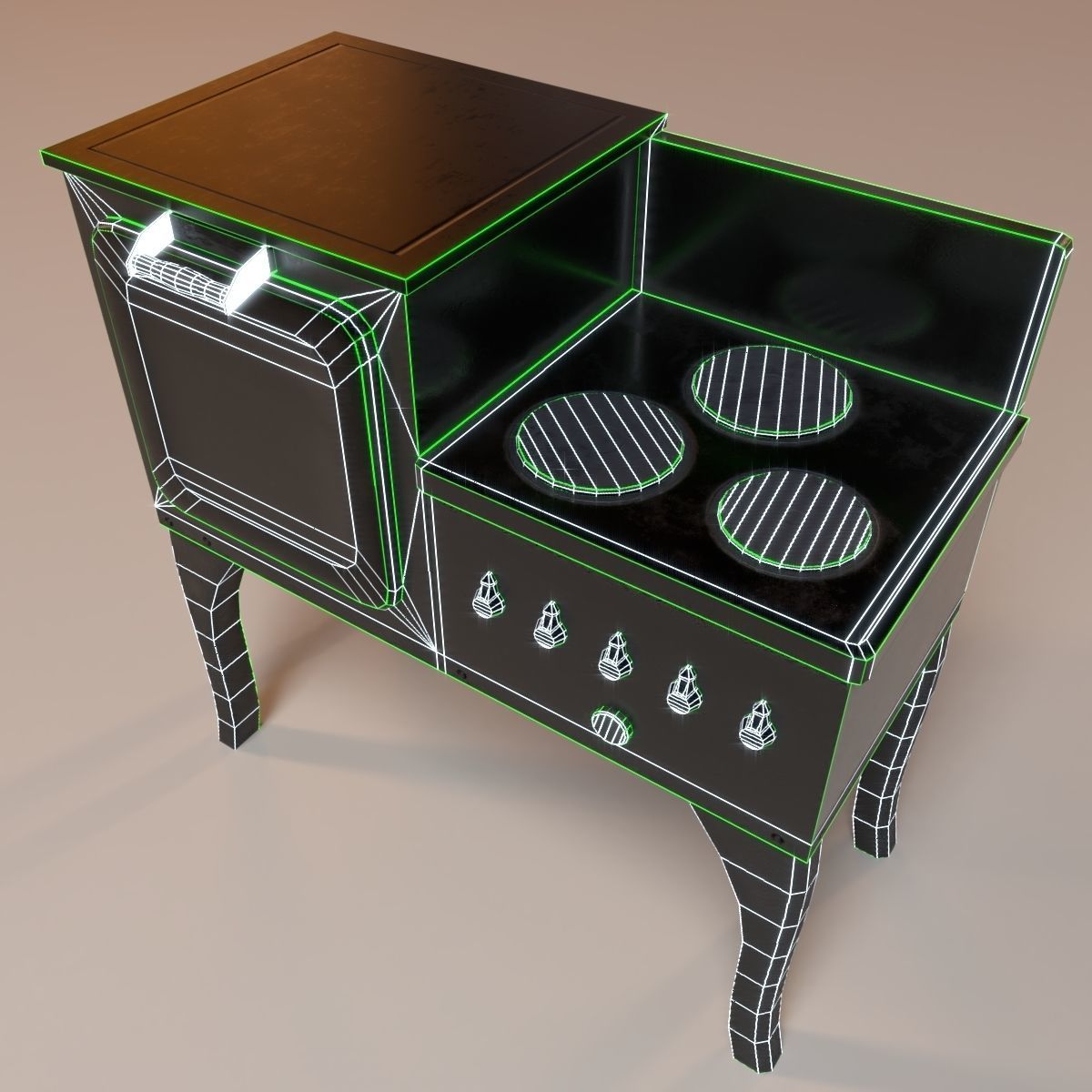 PBR Vintage Stove Low-poly 3D model_4