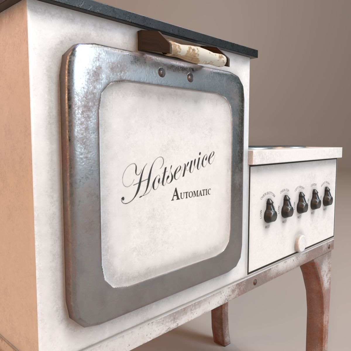 PBR Vintage Stove Low-poly 3D model_3