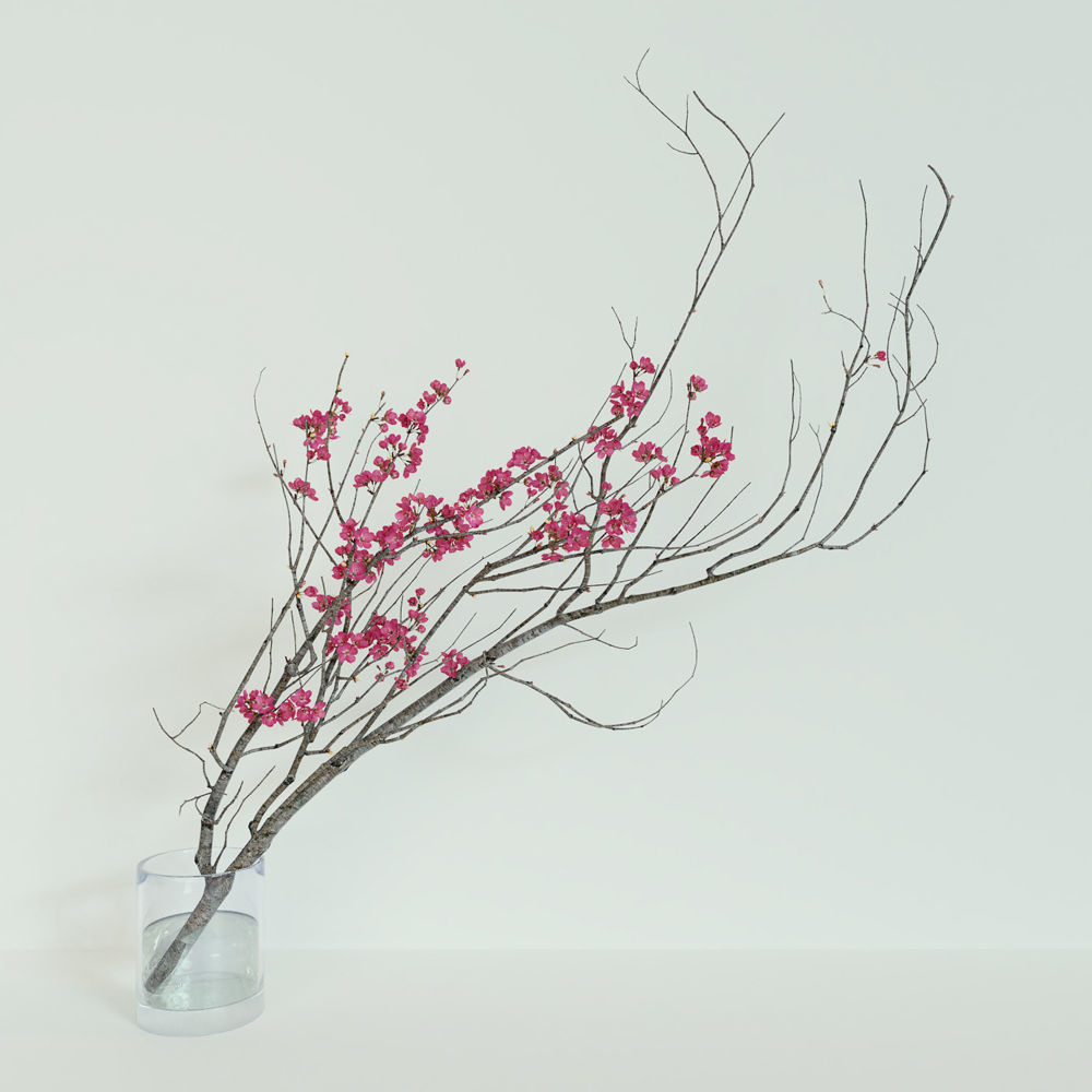 Decorative branch with flowers of sakura 3D model_7