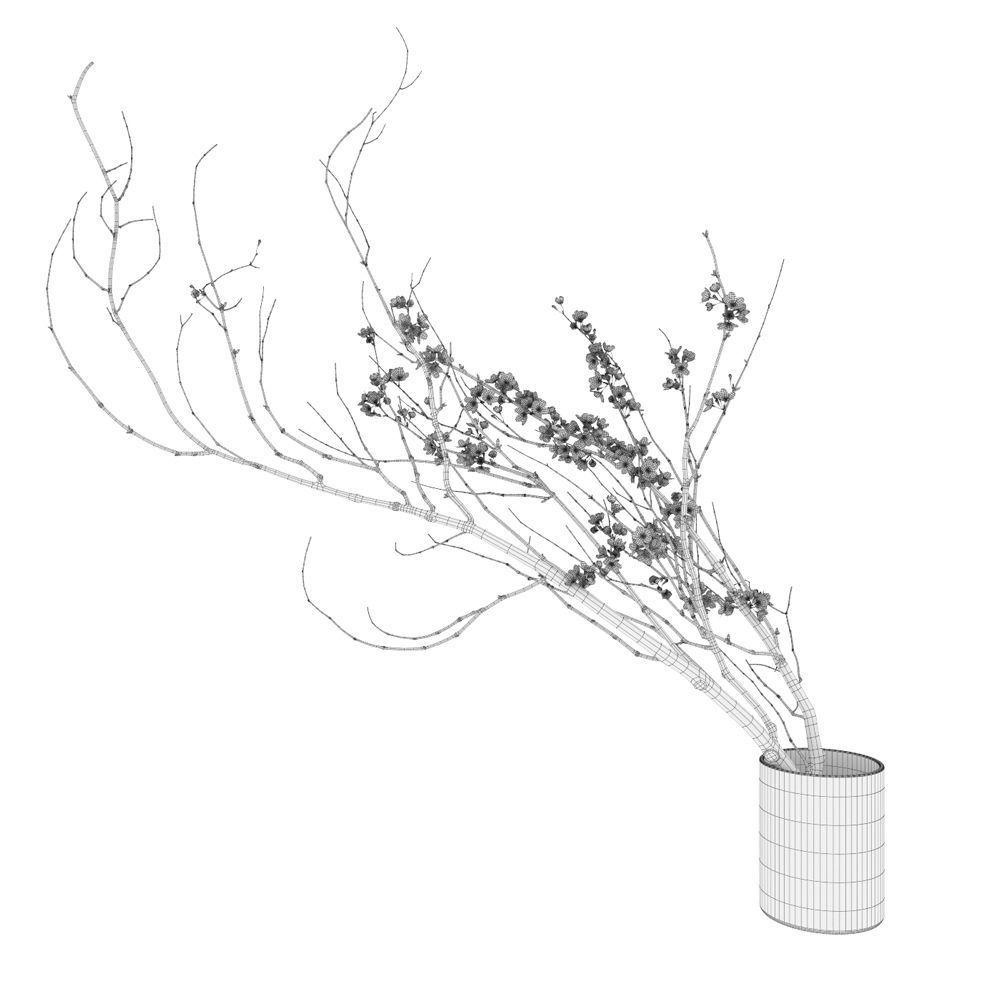 Decorative branch with flowers of sakura 3D model_2