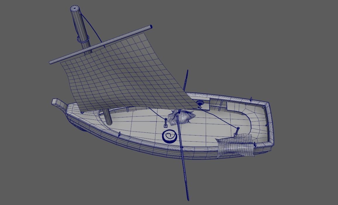 Wooden Fisher Boat 3D model_6