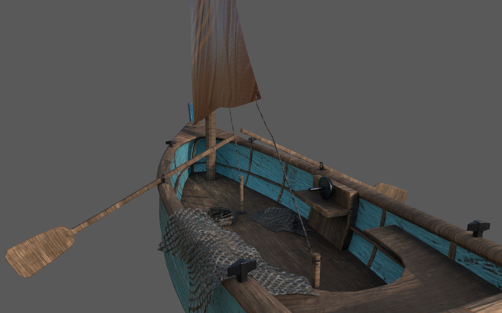 Wooden Fisher Boat 3D model_3
