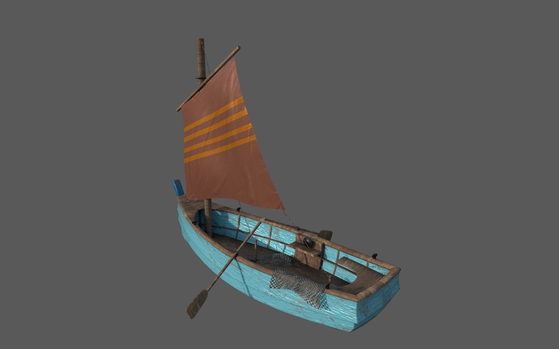 Wooden Fisher Boat 3D model_1