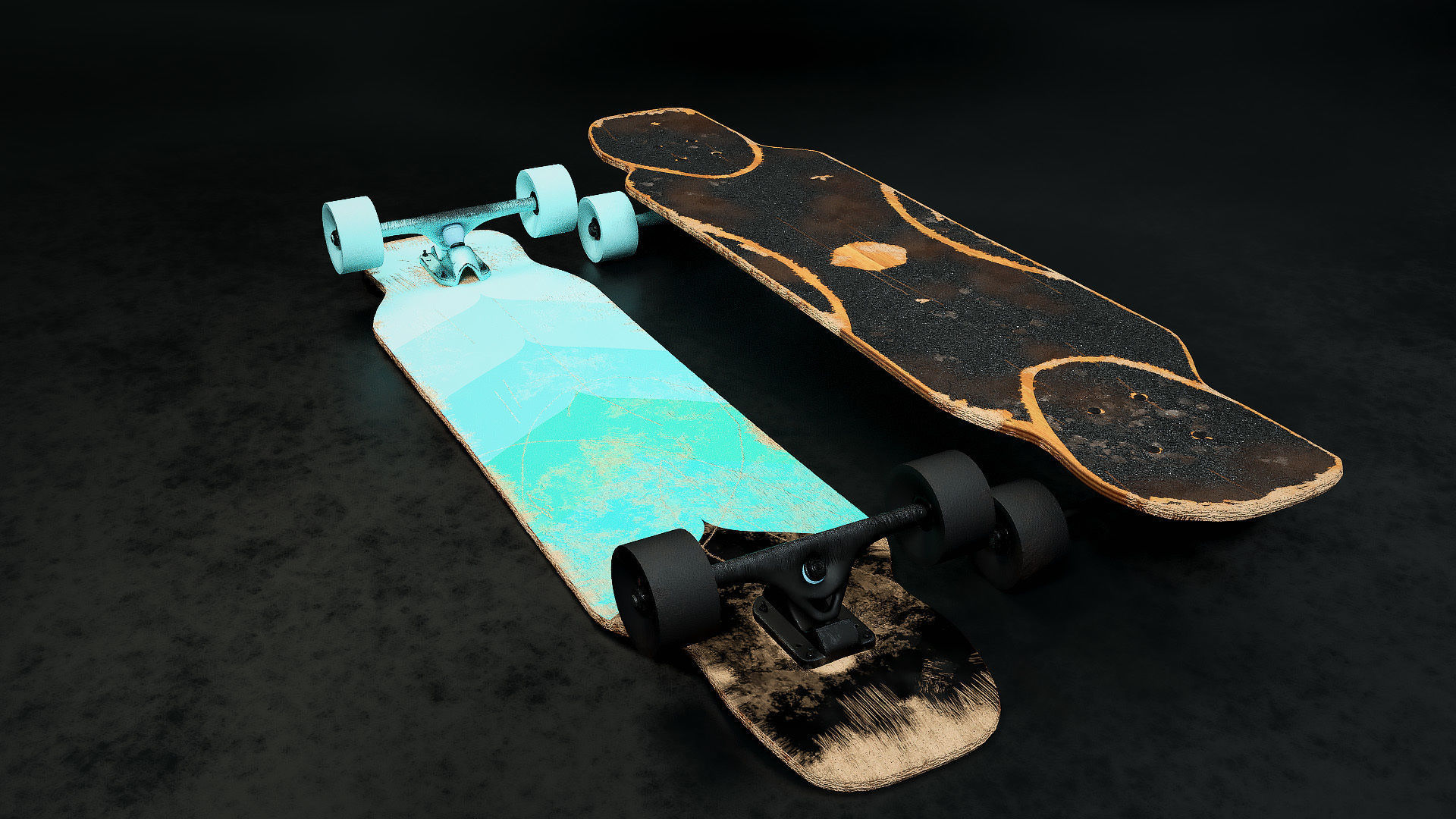 Rigged Longboard - Used Low-poly 3D model_16