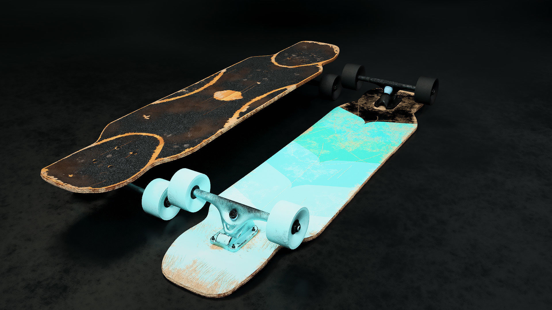 Rigged Longboard - Used Low-poly 3D model_6