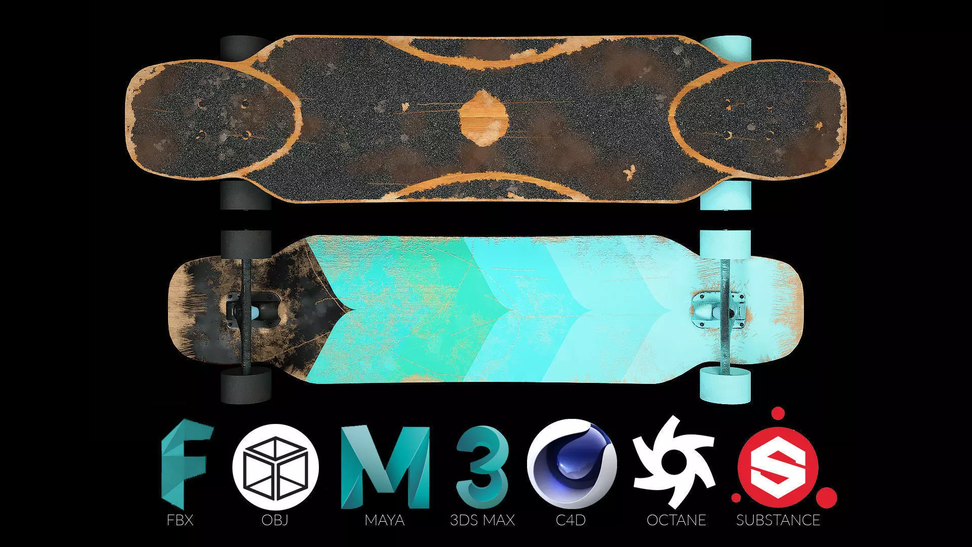 Rigged Longboard - Used Low-poly 3D model_0