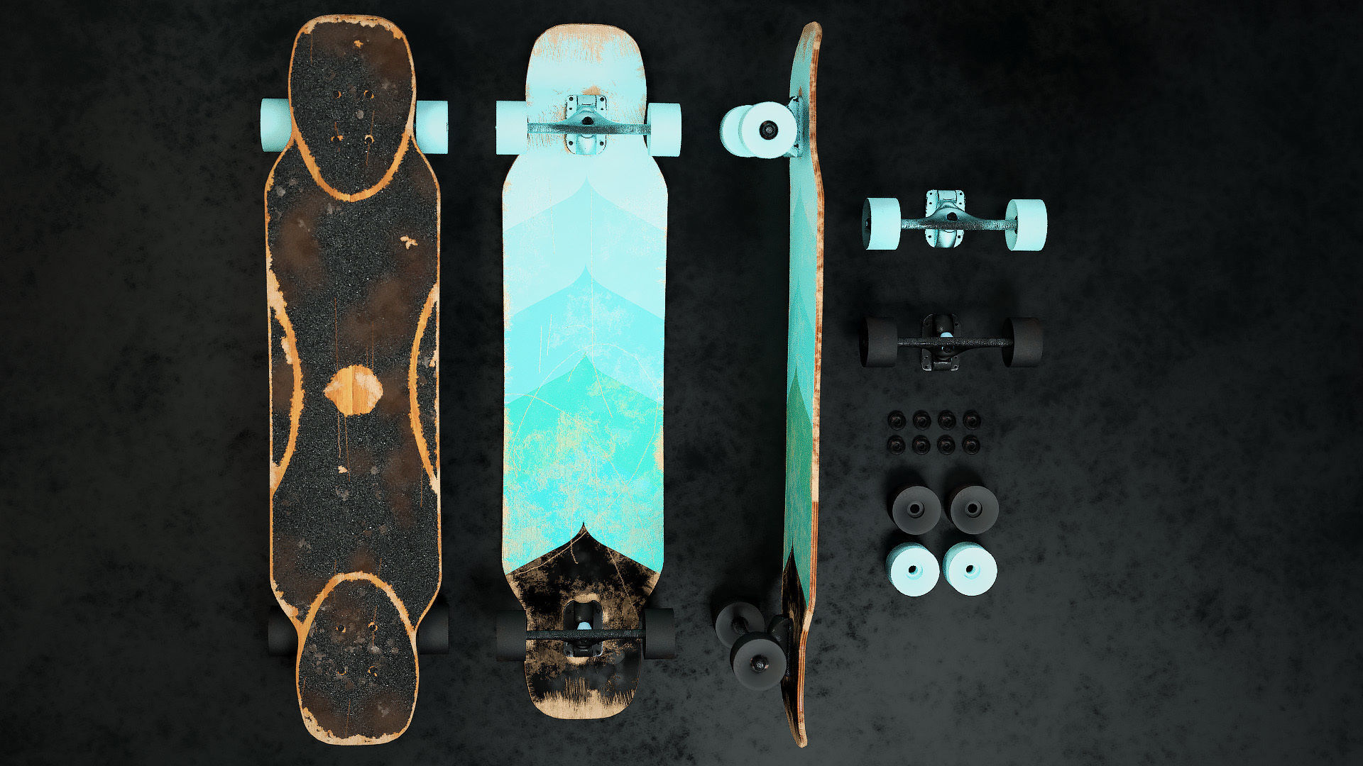 Rigged Longboard - Used Low-poly 3D model_1