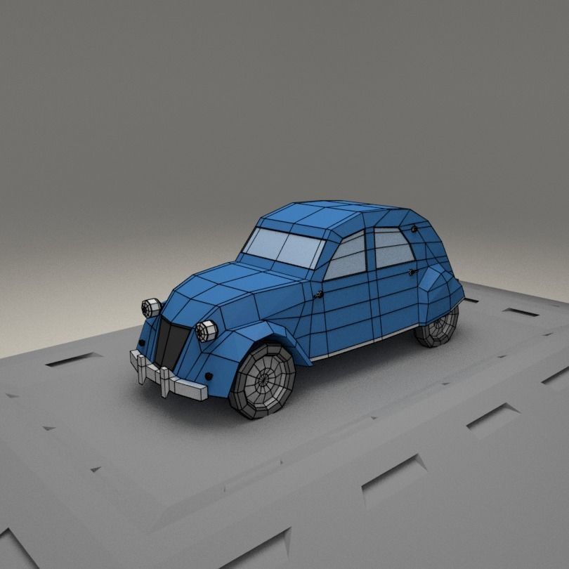 Citroen 2CV AZLP from 1955 Low-poly 3D model_1