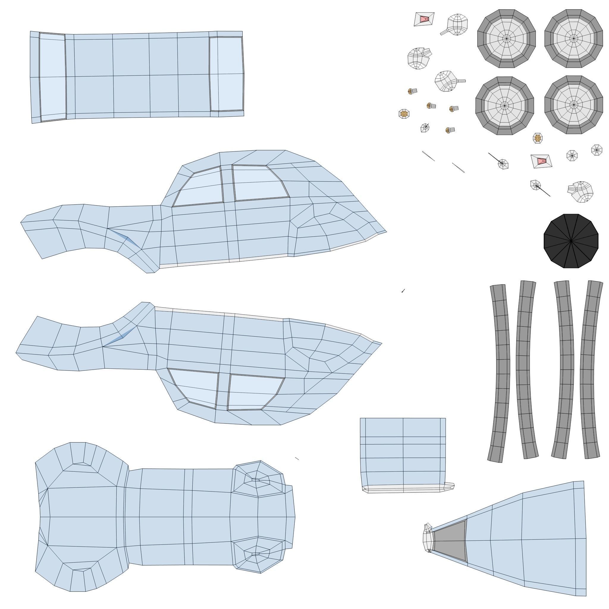 Citroen 2CV AZLP from 1955 Low-poly 3D model_7
