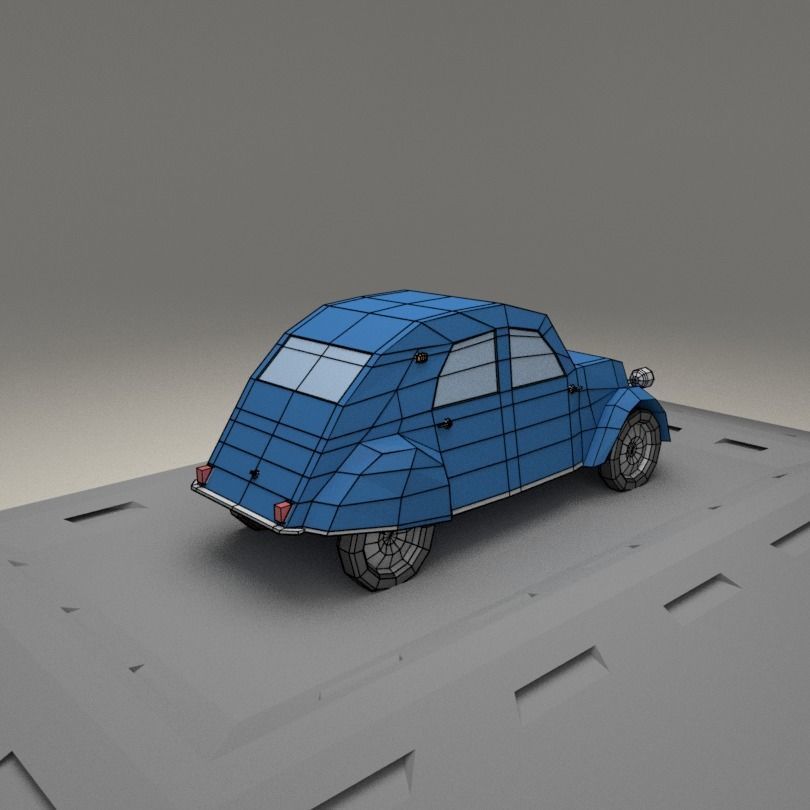 Citroen 2CV AZLP from 1955 Low-poly 3D model_6