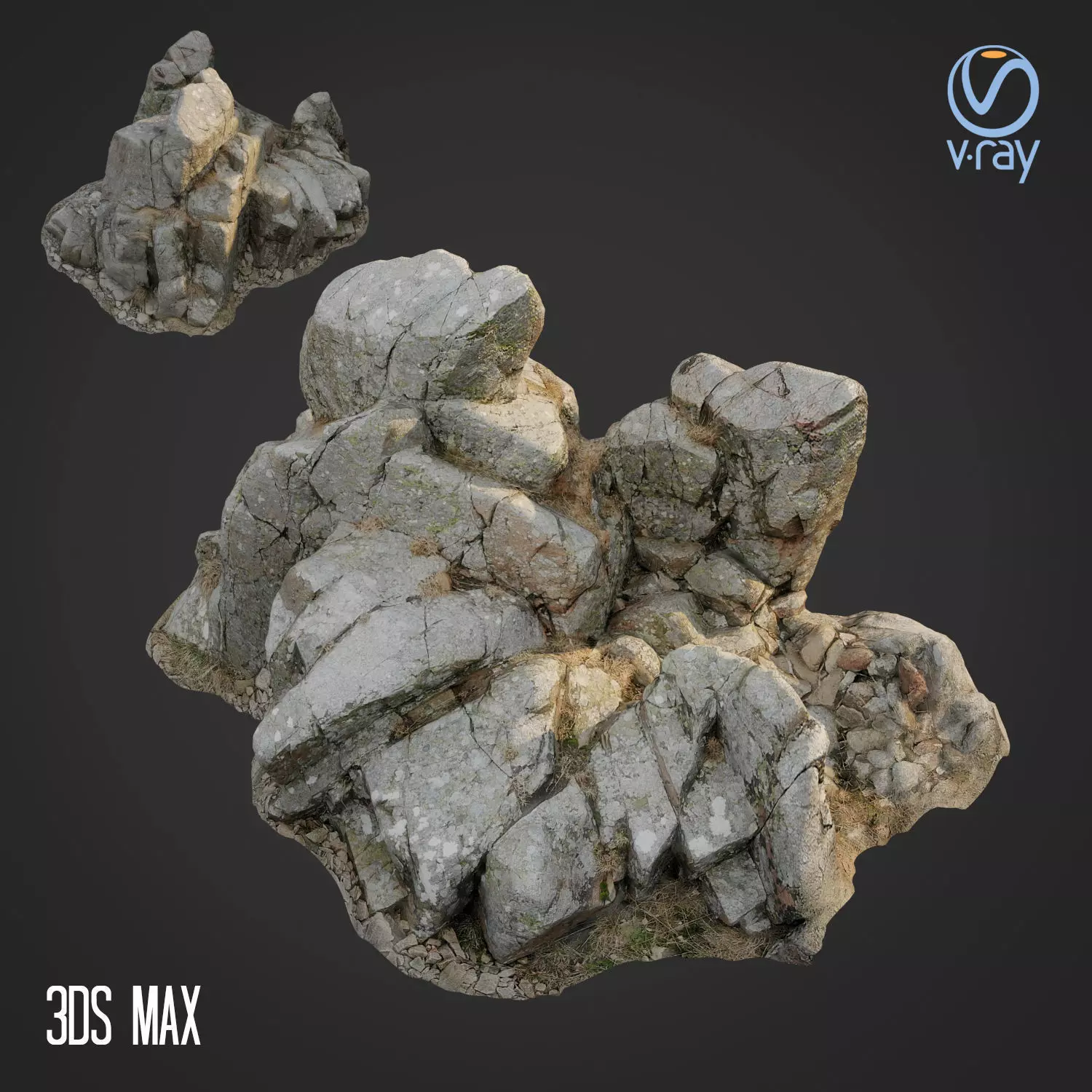 3d scanned rock cliff C Low-poly 3D model_0