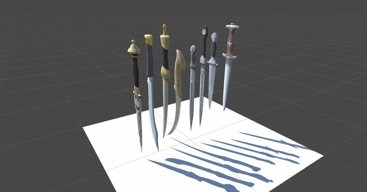 Realistic set of daggers Low-poly 3D model_1