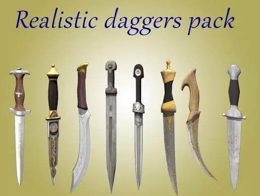 Realistic set of daggers Low-poly 3D model_0