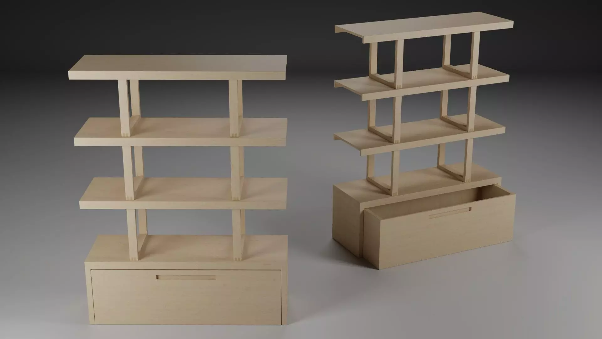shelf bookcase with shelves and drawers 3D model_0