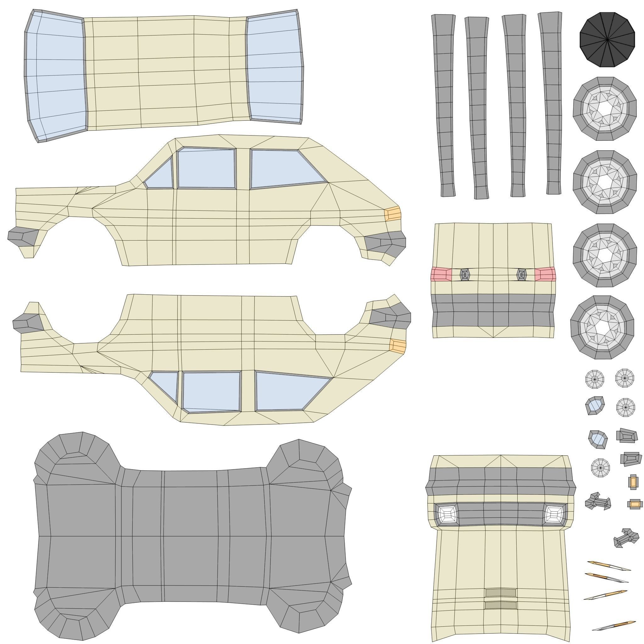 Fiat 127 A from 1971 Low-poly 3D model_1