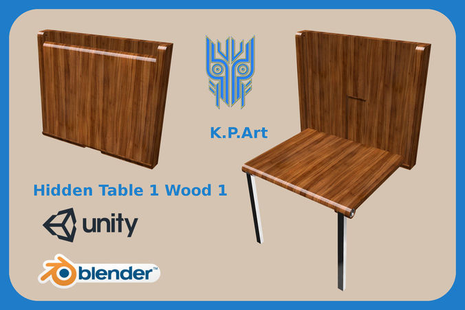 Hidden Table 1 Wood 1 Low-poly 3D model