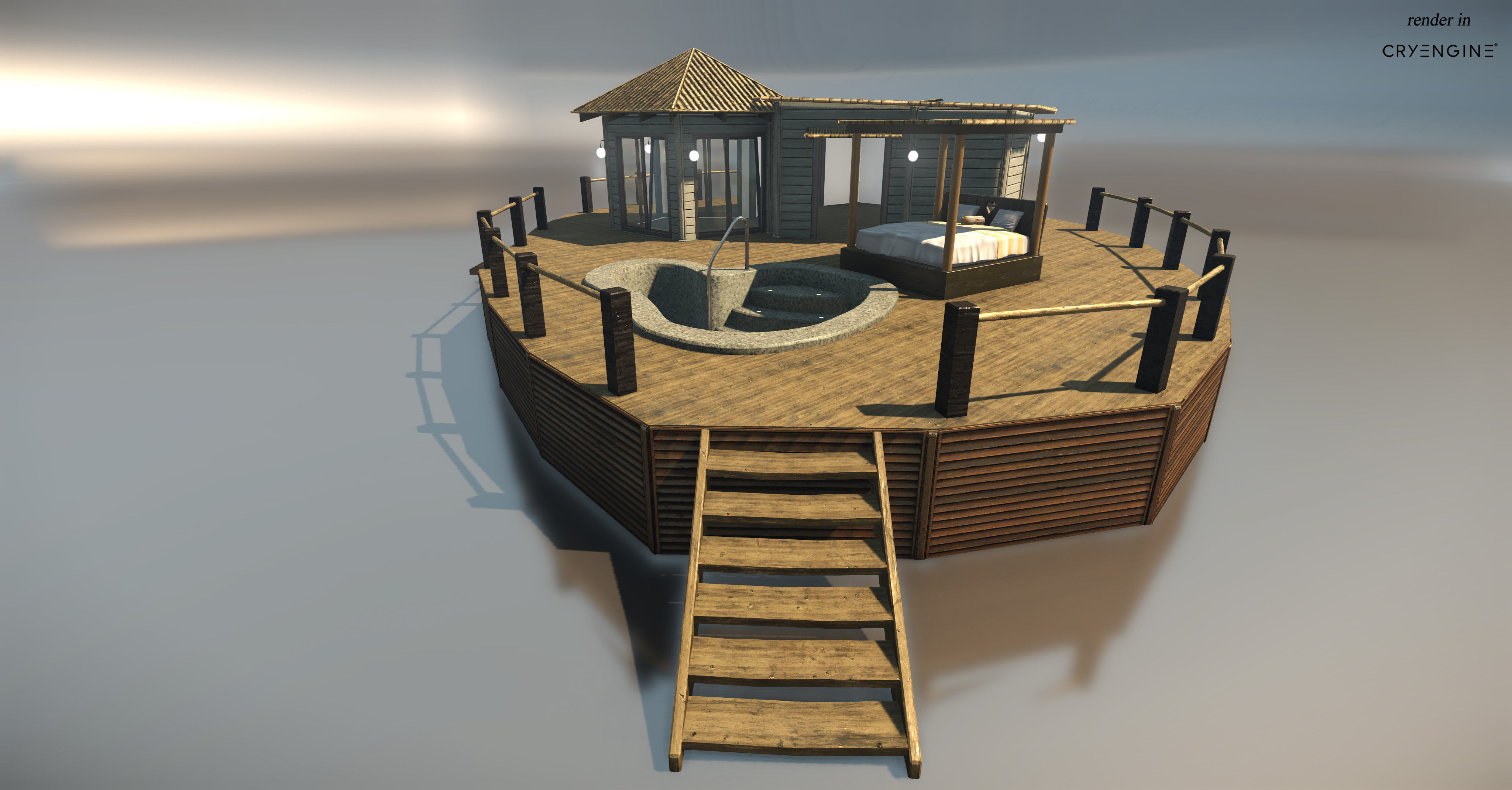 Bungalow with pool Low-poly 3D model_3