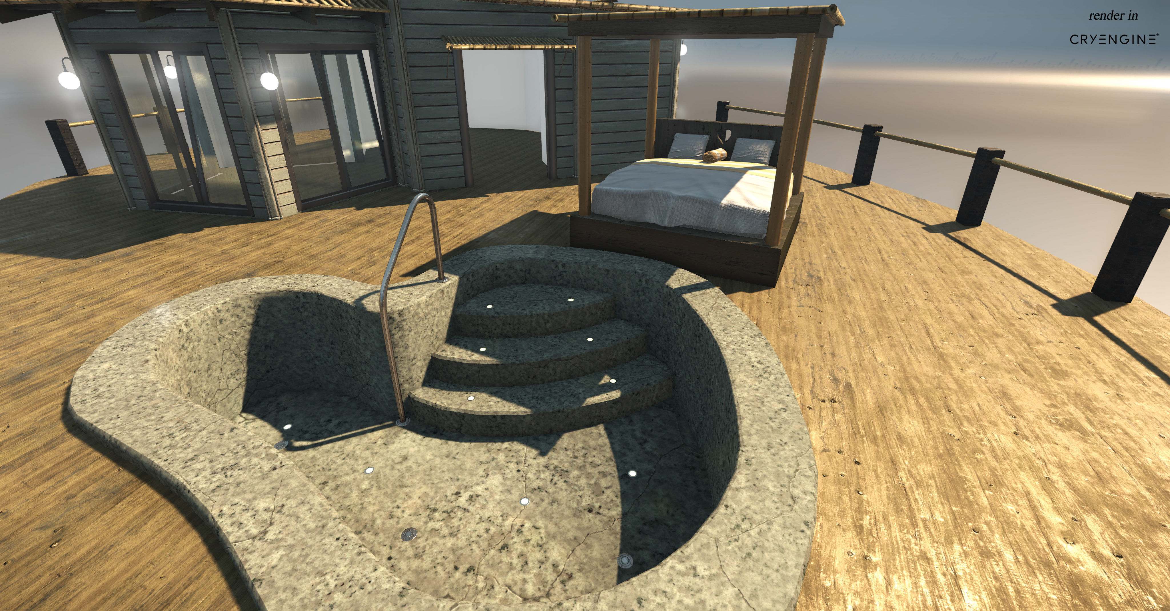 Bungalow with pool Low-poly 3D model_6