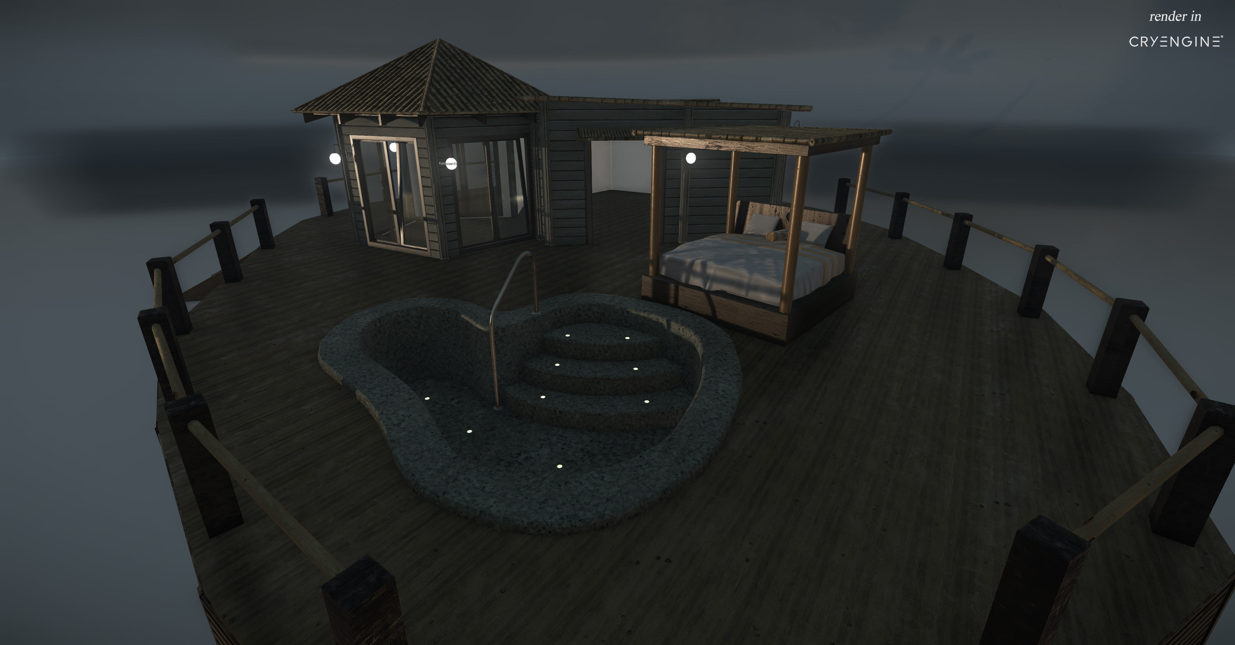 Bungalow with pool Low-poly 3D model_2