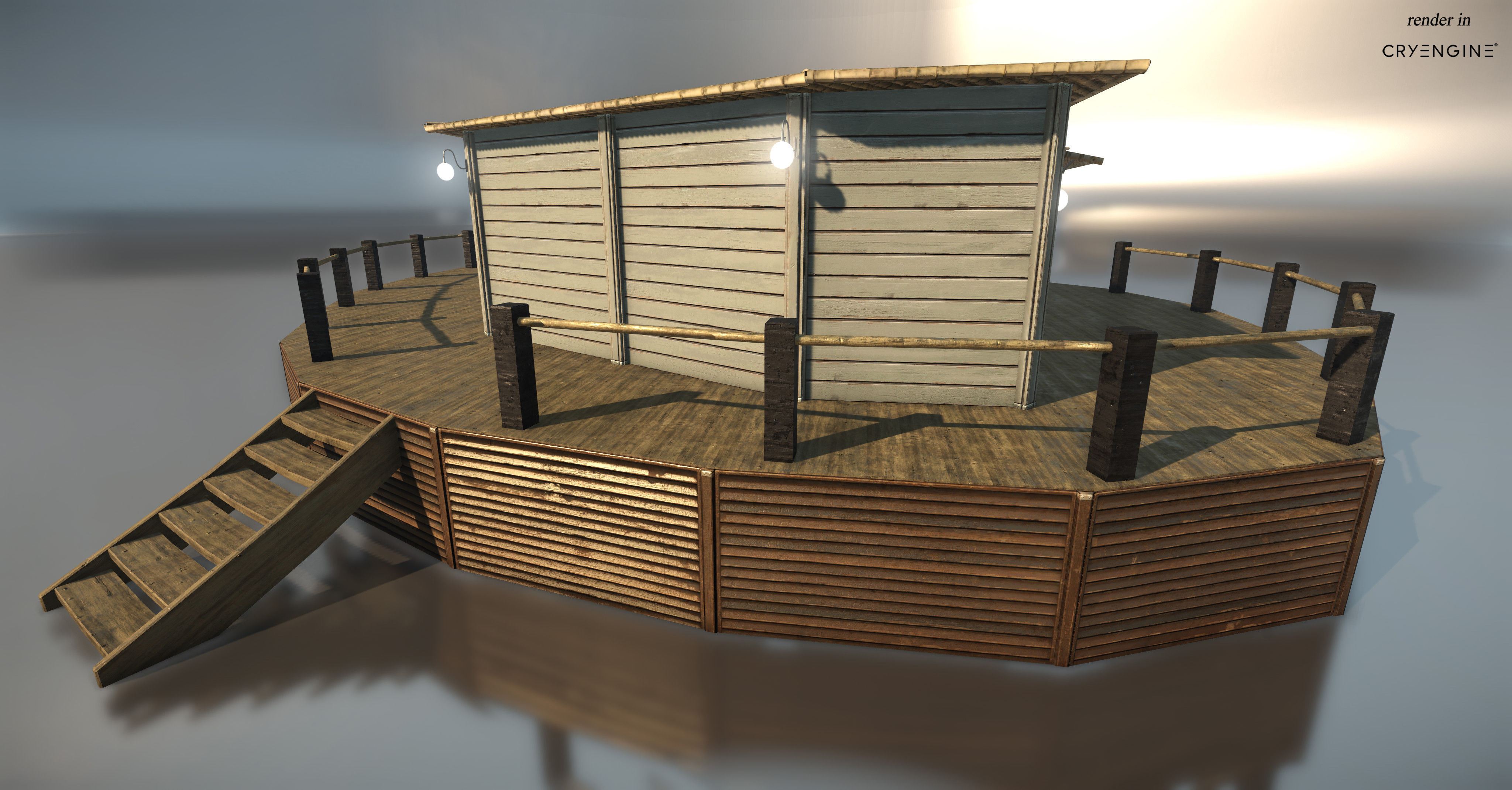 Bungalow with pool Low-poly 3D model_7