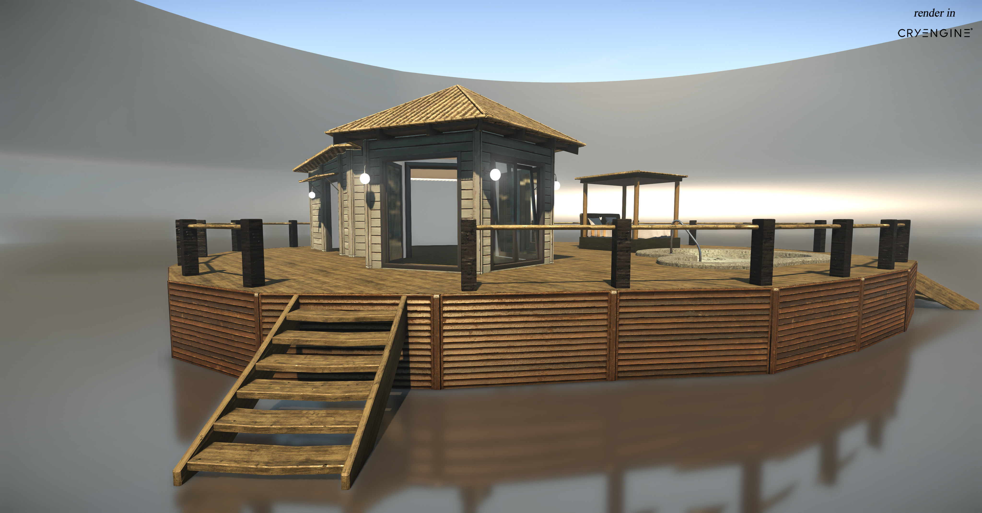 Bungalow with pool Low-poly 3D model_4