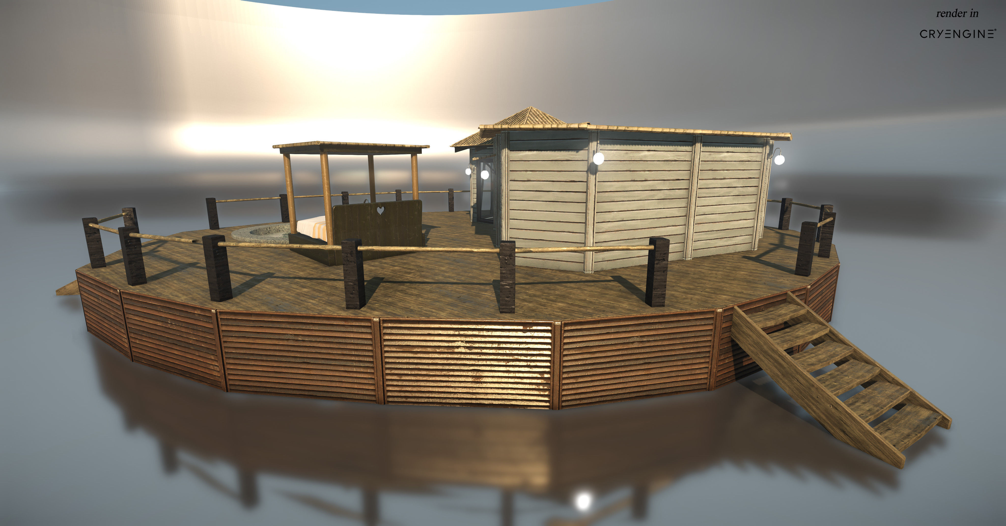 Bungalow with pool Low-poly 3D model_8