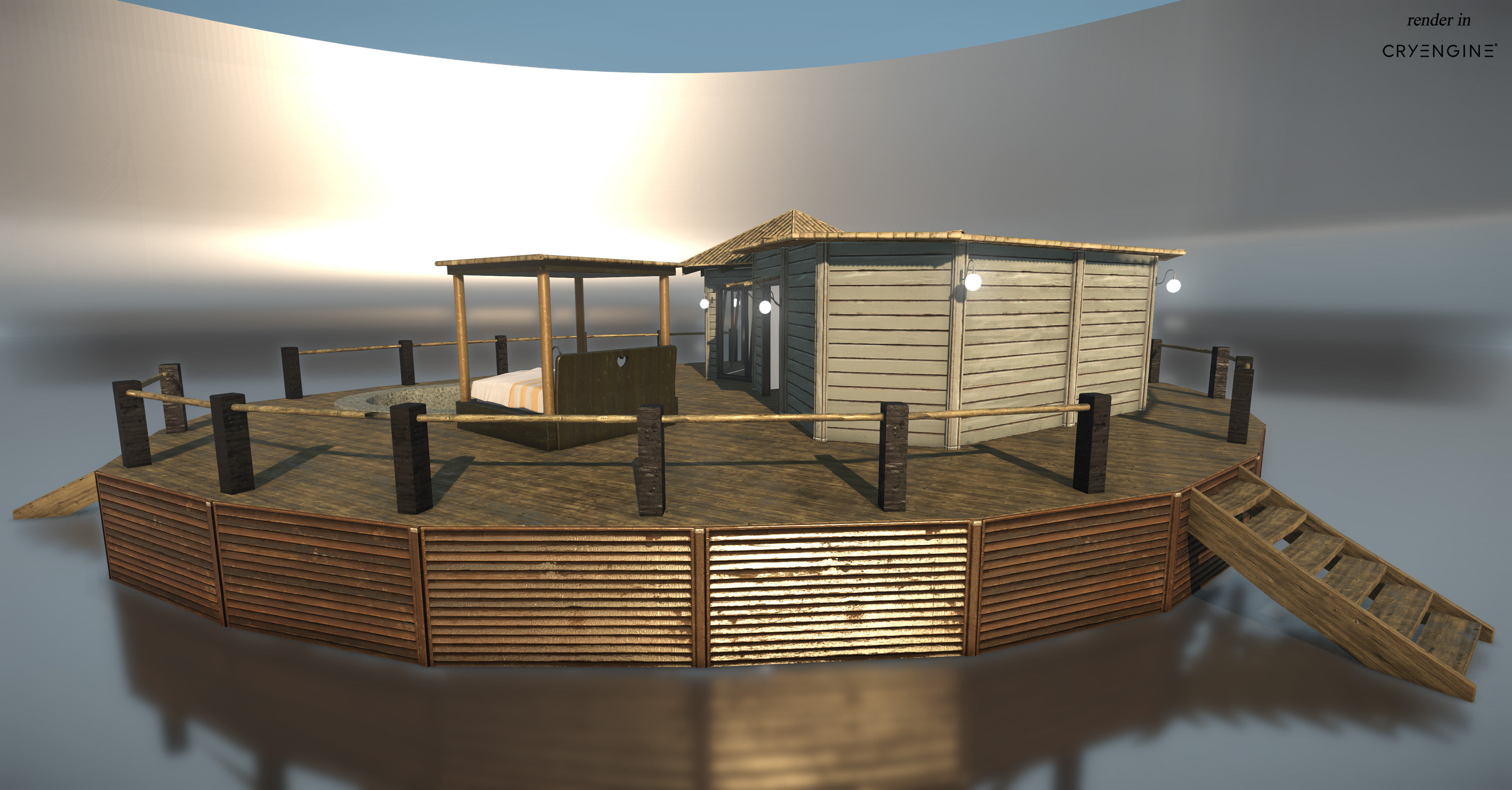 Bungalow with pool Low-poly 3D model_5