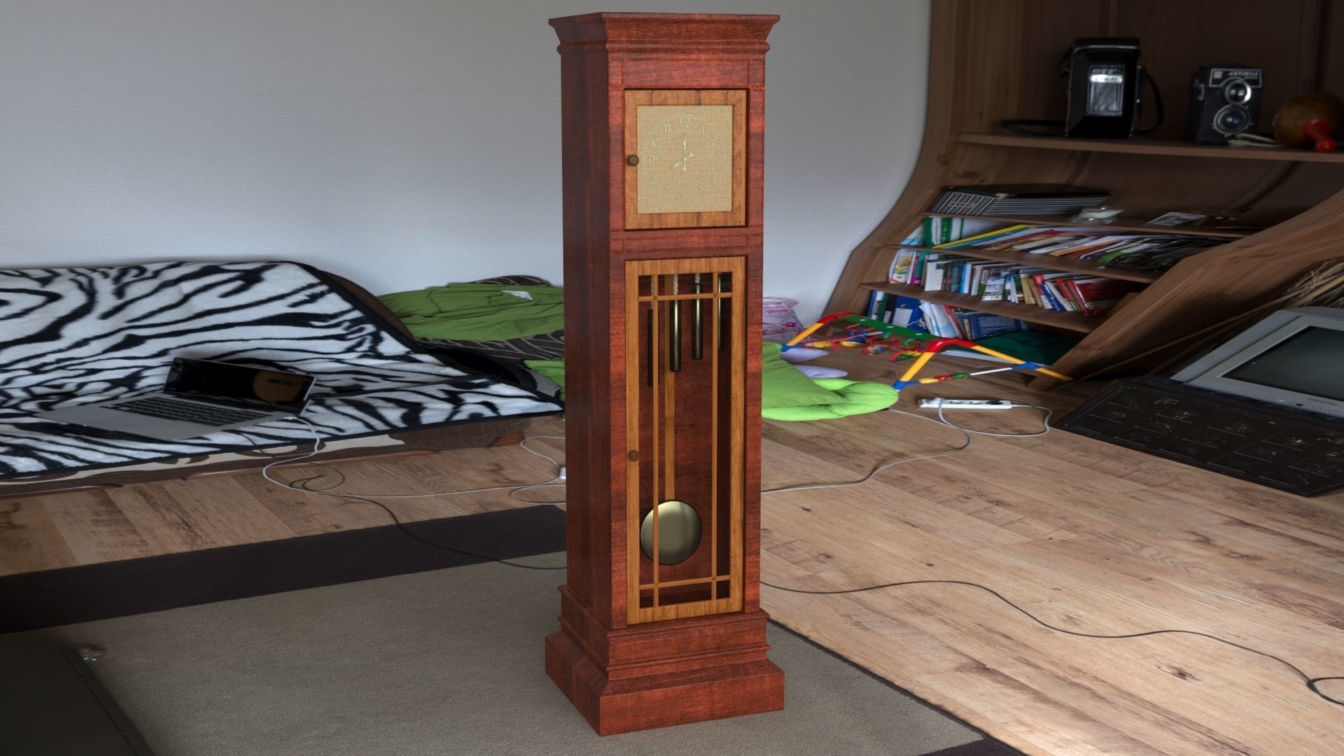 Pendulum clock Low-poly 3D model_12