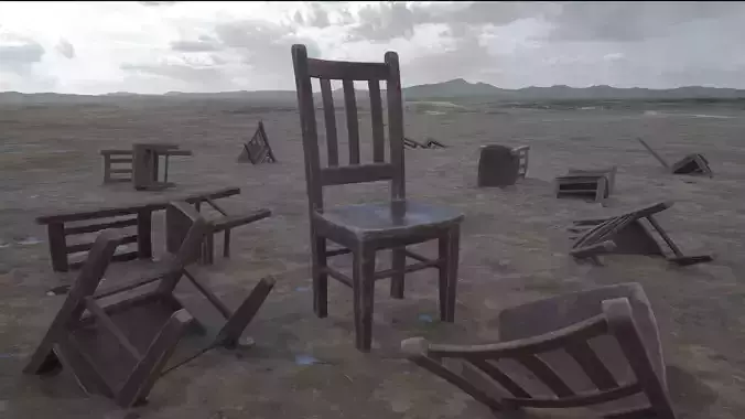 Old Man Wooden Chair Low-poly 3D model