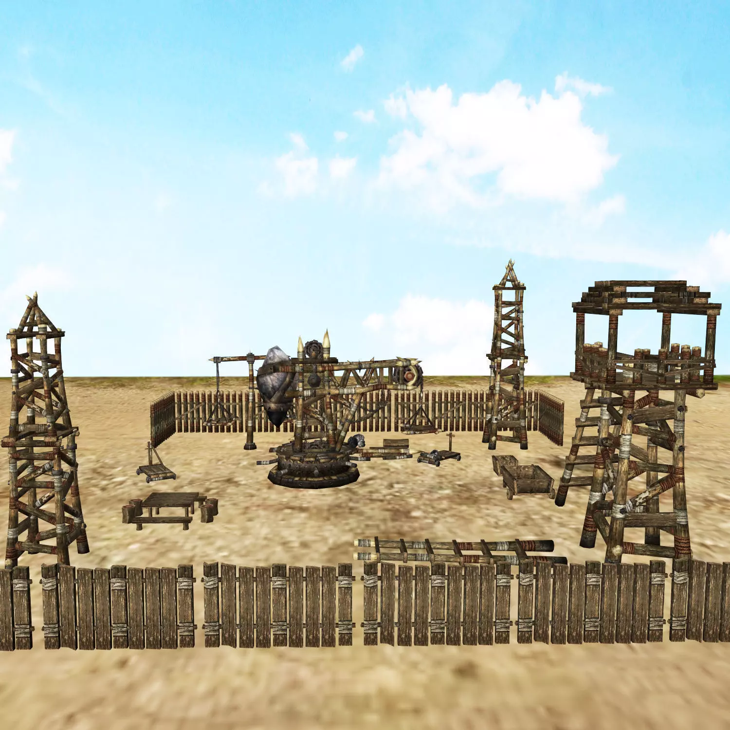 Medieval Village Props Set Collection Low-poly 3D model_0