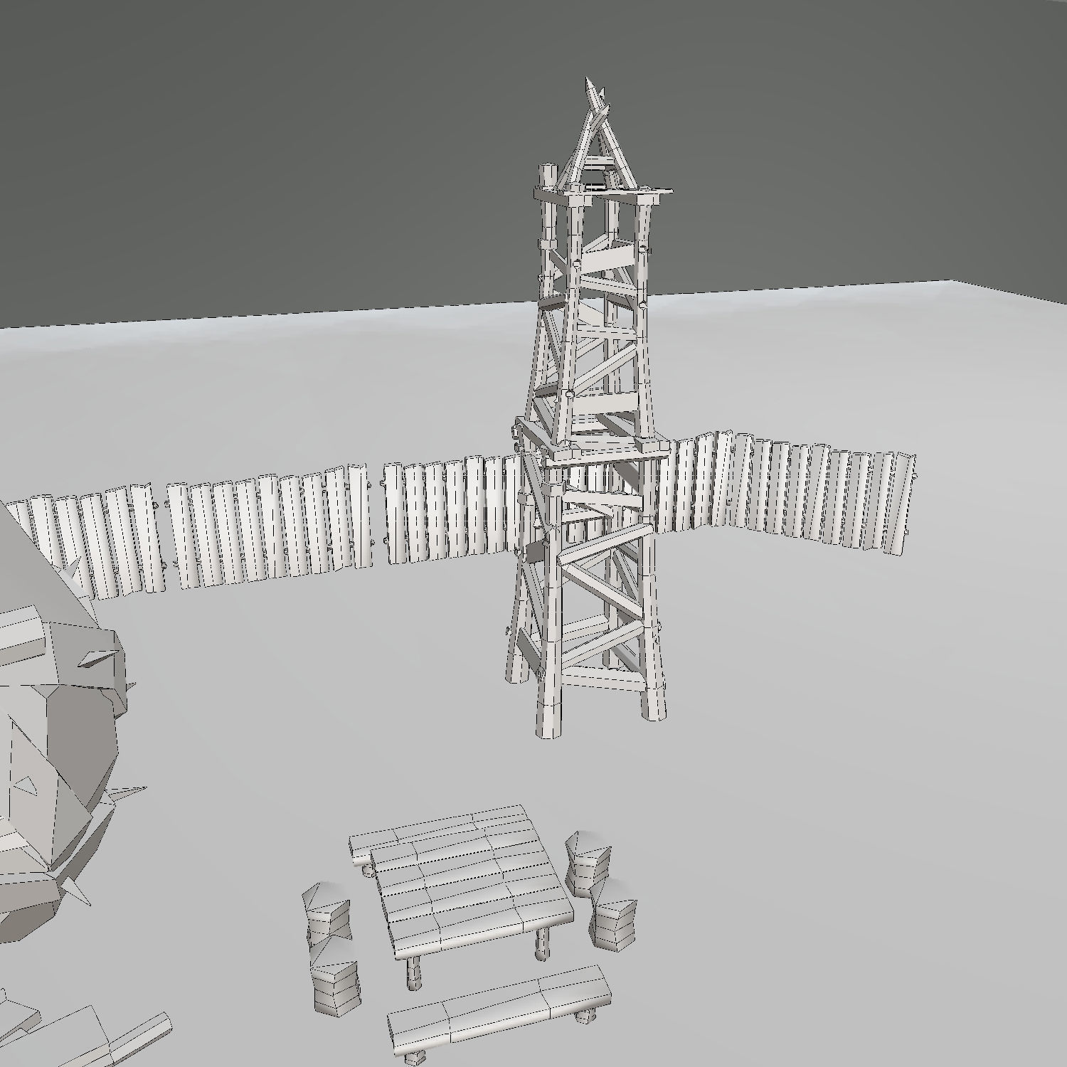 Medieval Village Props Set Collection Low-poly 3D model_44