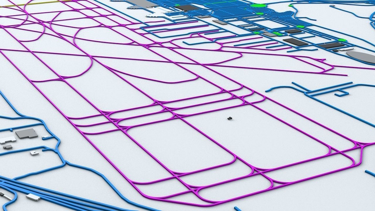 Barcelona El Prat BCN Airport Roads Buildings and Public Trans 3D model_3