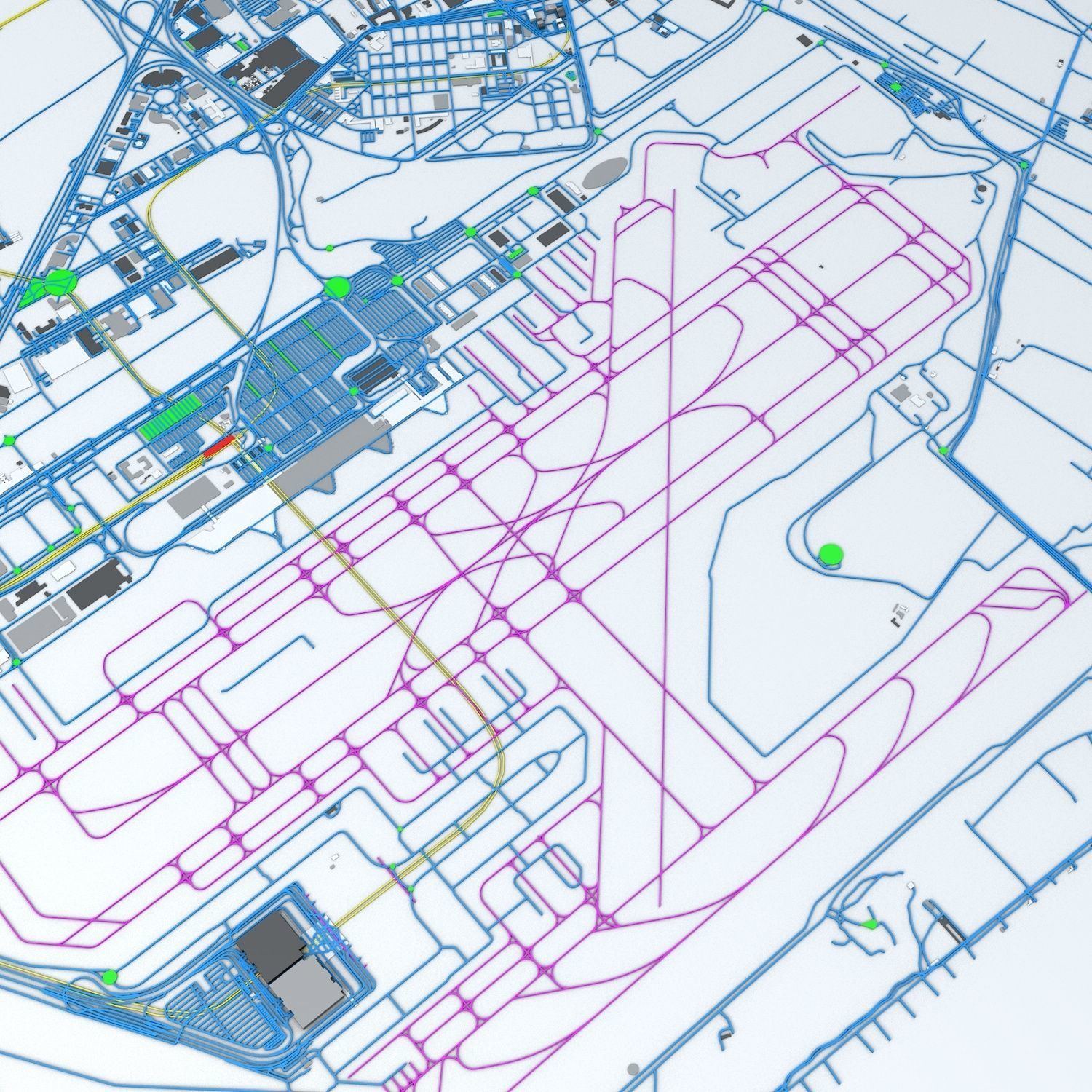 Barcelona El Prat BCN Airport Roads Buildings and Public Trans 3D model_2