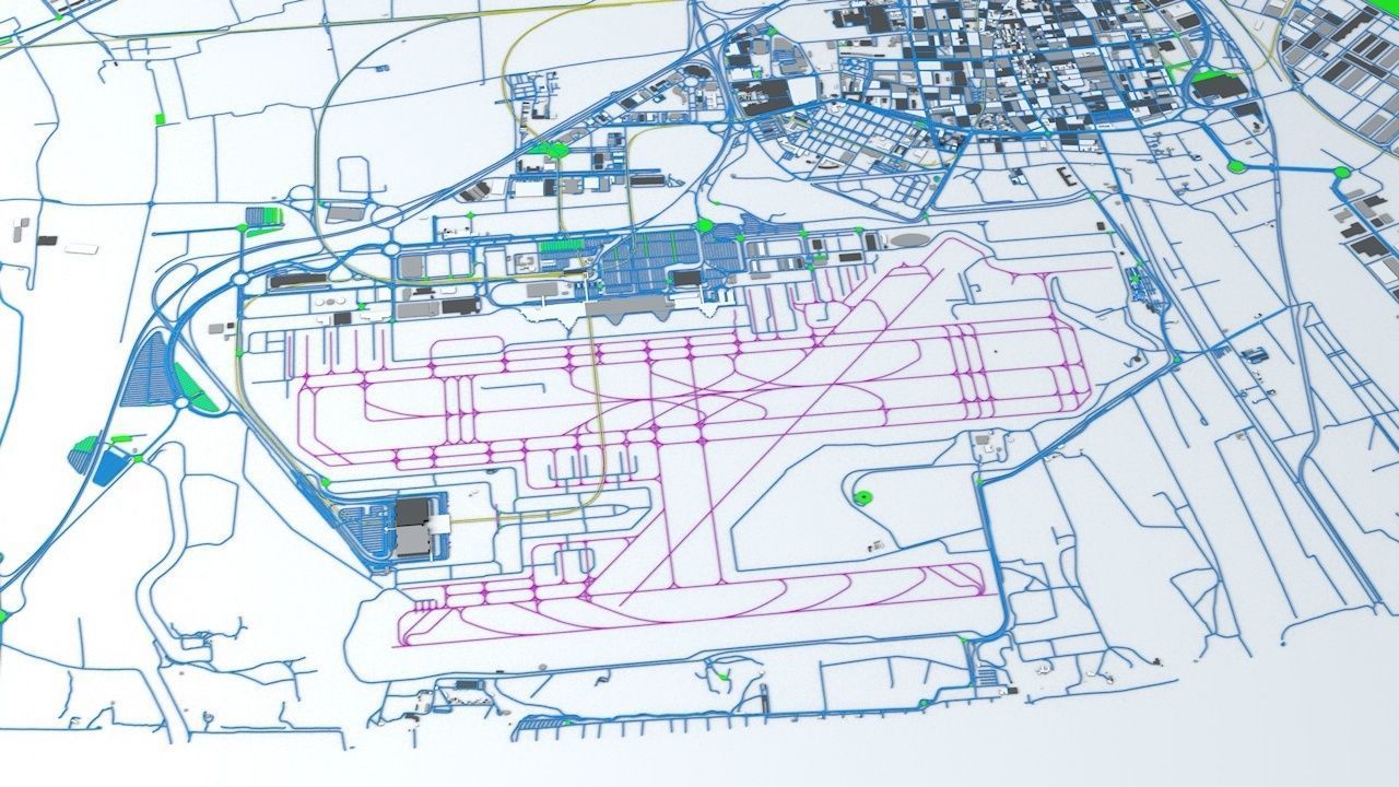 Barcelona El Prat BCN Airport Roads Buildings and Public Trans 3D model_1