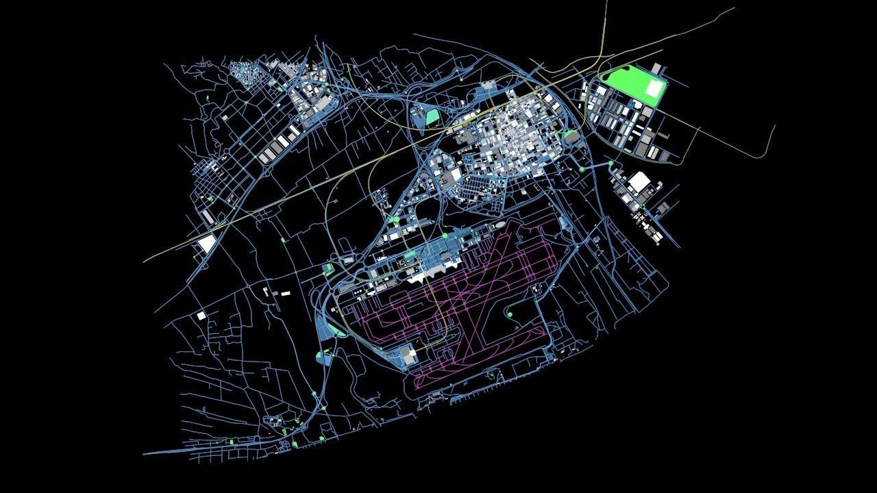 Barcelona El Prat BCN Airport Roads Buildings and Public Trans 3D model_8