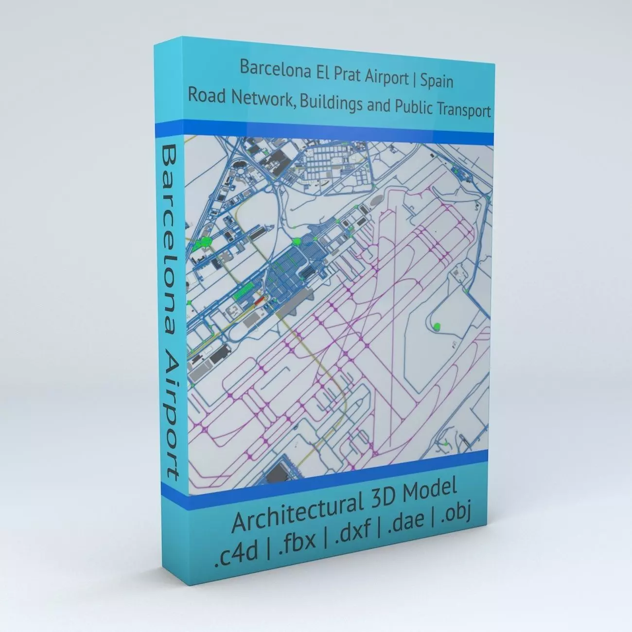 Barcelona El Prat BCN Airport Roads Buildings and Public Trans 3D model_0